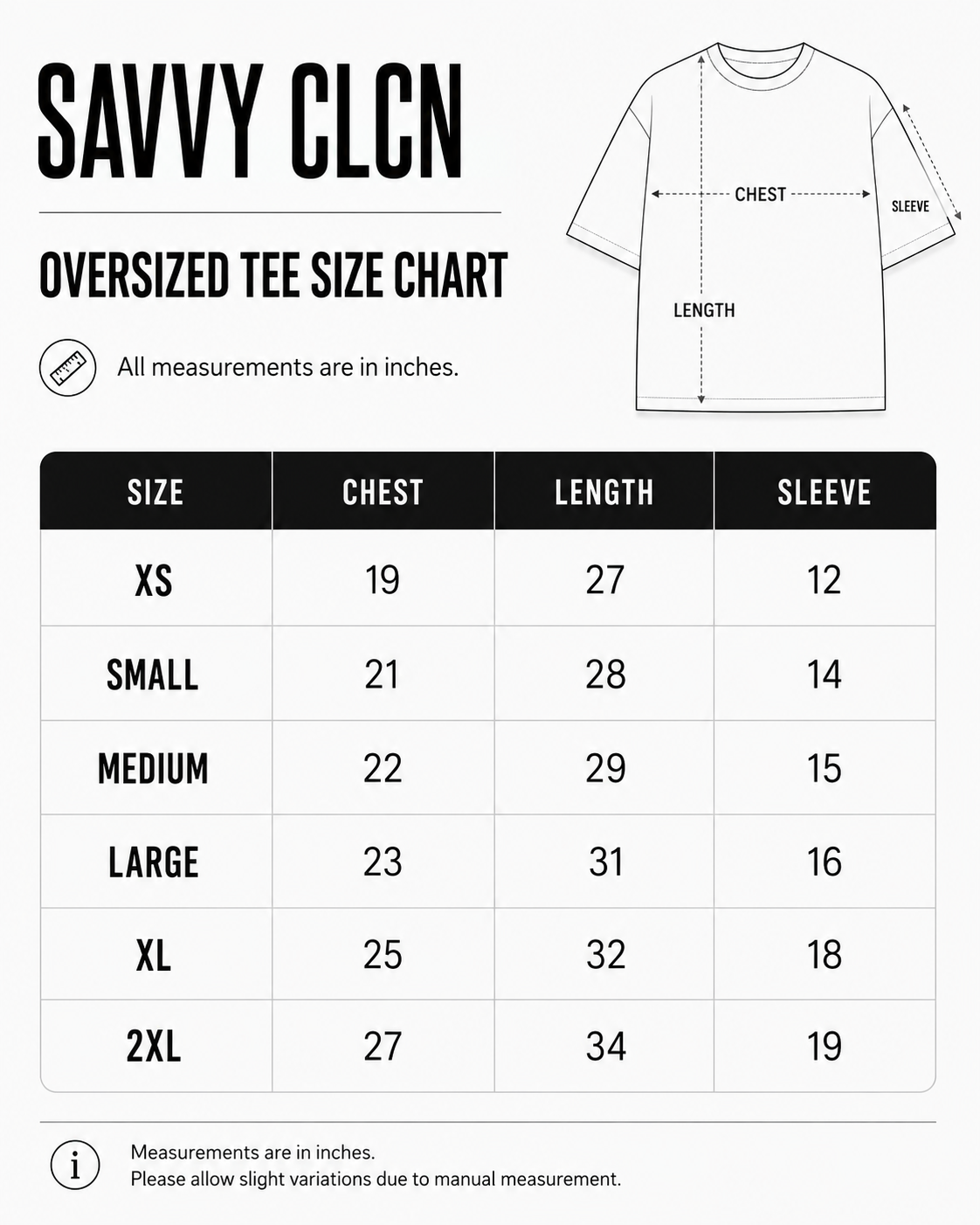 SAVVY CLCN size chart